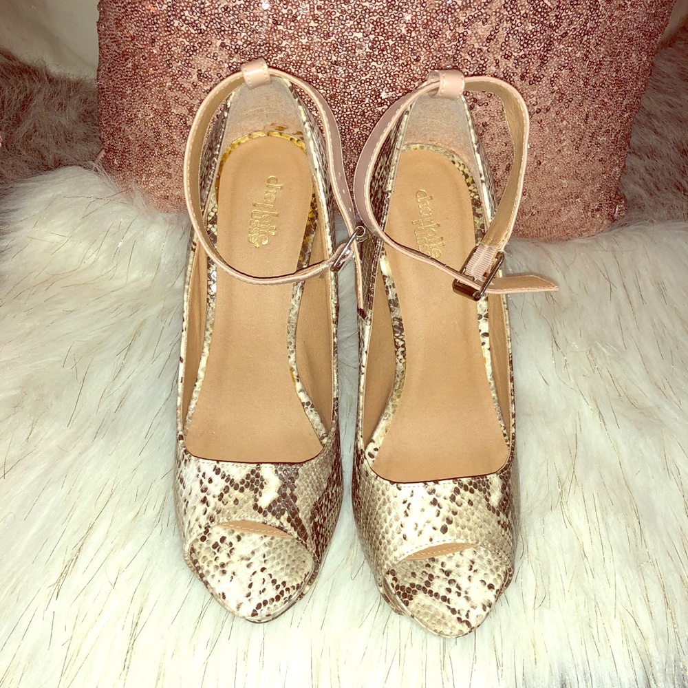Natural combo multi snake peep toe shoe